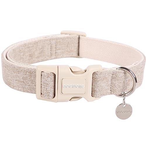 DOGWONG Heavy-Duty Khaki Dog Collar, Adjustable Cotton Hemp, Soft Natural Fabric, Cute Wedding Puppy Necklace for Small Dogs