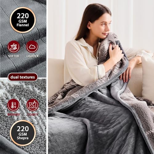 CozyFlame Full Size Electric Heated Blanket - 72x84 Flannel, 10 Heat Levels, 5 Time Settings, Over-Heat Protection - Winter Warmer