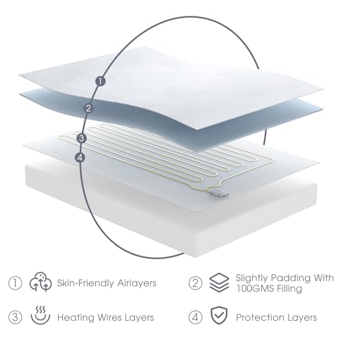 Heated Queen Size Mattress Pad - Memory & Preheat Functions, 12 Heat Settings, Dual Control, Auto Off, Lighted Button