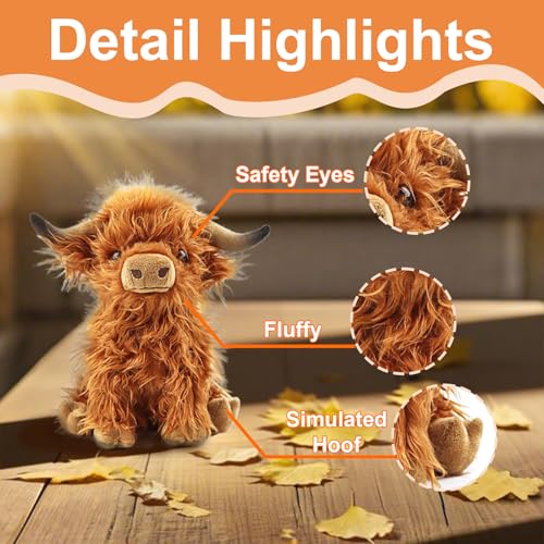 Sylona Highland Cow Plush Toy - Fluffy Teddy Stuffed Animal - Adorable & Safe Gift for Kids - Perfect Cuddly Companion