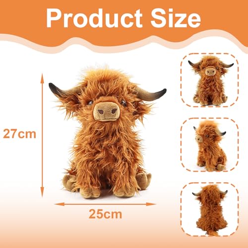 Sylona Highland Cow Plush Toy - Fluffy Teddy Stuffed Animal - Adorable & Safe Gift for Kids - Perfect Cuddly Companion