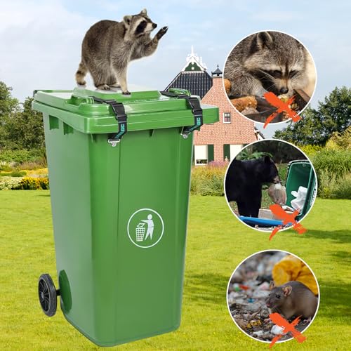 BearGuard Trash Can Locks - Heavy-Duty Straps for Animal-Proof Lid on 28-96 Gal Bins, Secure Buckle Against Raccoons