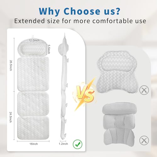 Luxury Bath Pillow for Tub - Soft Full Body Cushion with 4D Air Mesh - Neck, Back & Head Support - Skin-Friendly & Quick-Drying