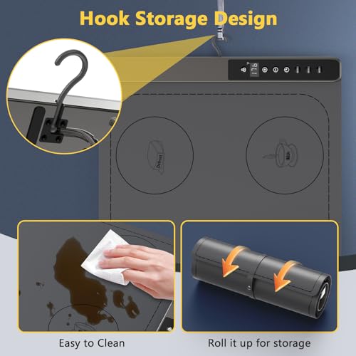 Redagod Electric Warming Tray: 3-Zone Heat, 9 Temp Settings, Timer - Portable Food Heating Mat for Home - Gray