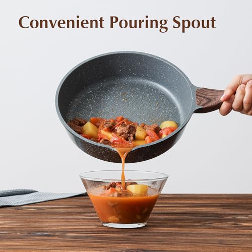 SENSARTE 10-inch Nonstick Skillet with Lid, Stay-Cool Handle - Healthy Stone Cookware for Induction - Deep Frying Pan