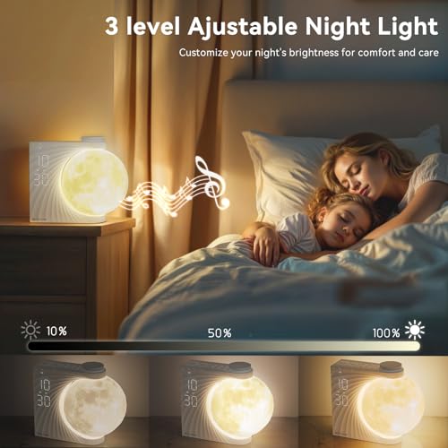 Sunrise Alarm Clock Moon Lamp, 2 Alarms, Wake-Up Light, 8 Colors, Natural Sound, Brightness Levels, Night Light - Gifts for All
