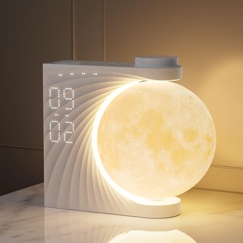 Sunrise Alarm Clock Moon Lamp, 2 Alarms, Wake-Up Light, 8 Colors, Natural Sound, Brightness Levels, Night Light - Gifts for All