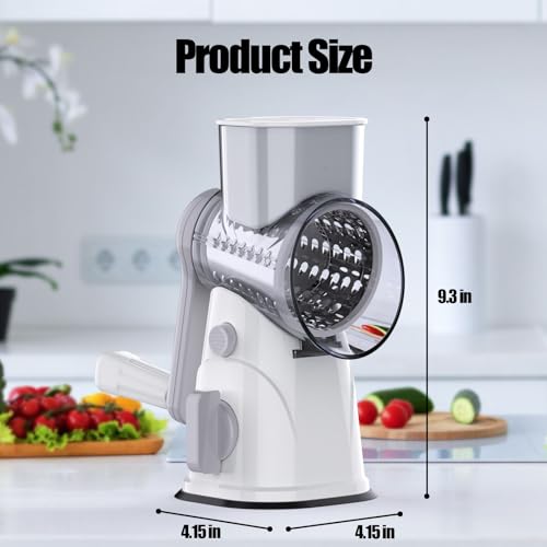 RAINBEAN Rotary Cheese Grater: Hand Crank Shredder with 3 Blades.