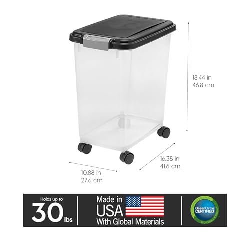 IRIS USA Airtight Pet Food Container with Wheels, 30lb Capacity, Keep Fresh, Easy Mobility