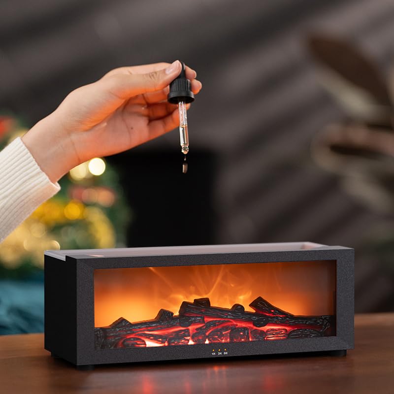 Fireplace Flame Oil Diffuser - Aromatherapy Humidifier, 7 Colors, Remote Control - Ideal for Bedroom and Office