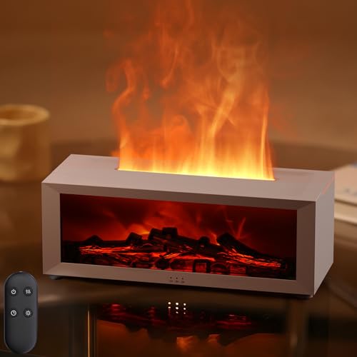 Holwim LED Fireplace Aroma Diffuser, Essential Oil Fragrance, 7 Colors Flame Effect, 150ml Humidifier, Remote Control