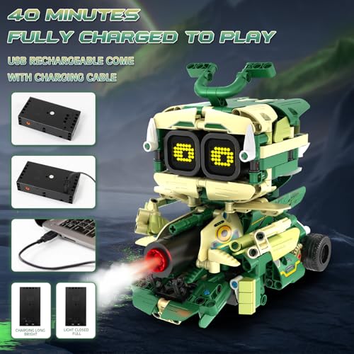 STEM Robot Building Kit for Kids 6-14, Remote Control, Music Spray - 513 Pcs Building Blocks Set - Fun Birthday Xmas Gift