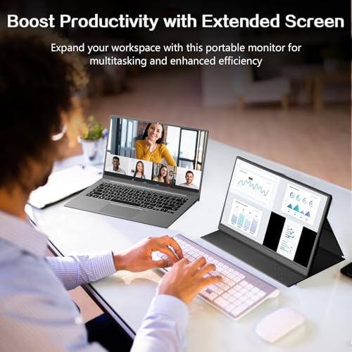 Portable Monitor 15.6 inch FHD IPS Anti-Glare, Dual Type-C HDMI, Built-in Speakers, Ultra-Slim, Screen Extend for Laptop PC Mac PS5