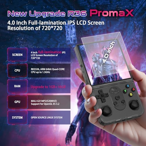 PROMAX Retro Handheld Game Console, 4-inch IPS Screen, Linux System, 64GB Memory, Portable Arcade Video Game