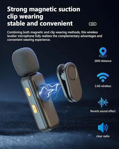 Mini Wireless Lavalier Mic for iPhone & Android - Crystal Sound, Noise Reduction - Video Recording, Vlogging, Singing