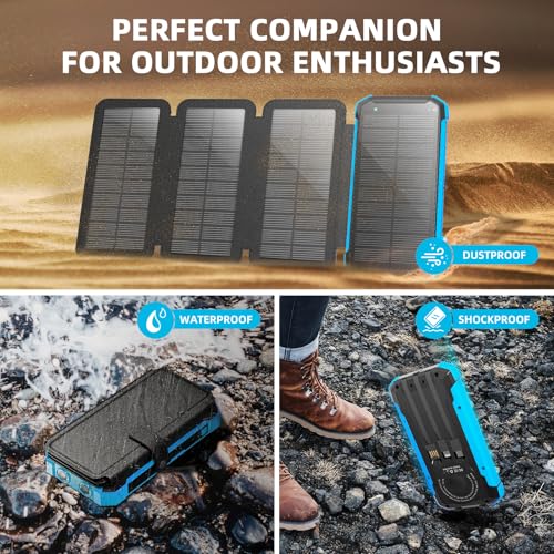 Portable Solar Charger Power Bank 20000mAh: Fast Charging, Dual Flashlight, USB C Outputs - Outdoor Mobile Power