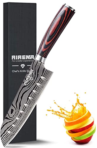 AIRENA Santoku Knife: Japanese Carbon Steel, Razor Sharp, Ergonomic Handle - Home & Restaurant Kitchen Essentials