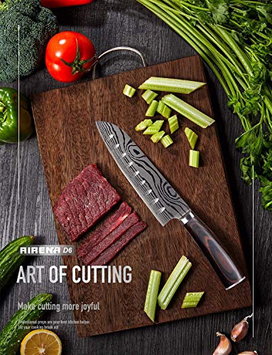 AIRENA Santoku Knife: Japanese Carbon Steel, Razor Sharp, Ergonomic Handle - Home & Restaurant Kitchen Essentials