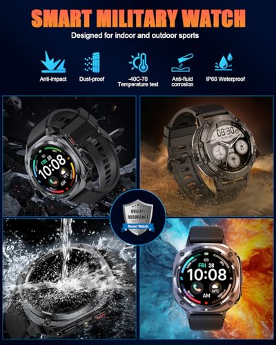 Outdoor Military Smart Watch for Men: Answer Calls, 1.39-inch HD Fitness Tracker with Heart Rate Monitor, Sleep Tracker, Pedometer - 114+ Sports Modes, IP68 Waterproof - iOS Android