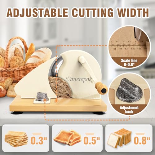 Versatile Hand Crank Bread Slicer for Sourdough & Crusty Bread - Stainless Steel, Adjustable Width - Homemade & Commercial