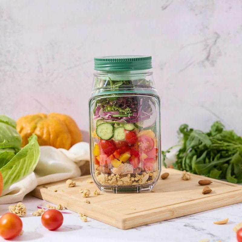 Salad Pod Jar with Built-in Bowl Design - Portable Container for Fresh Breakfast Fruit Storage