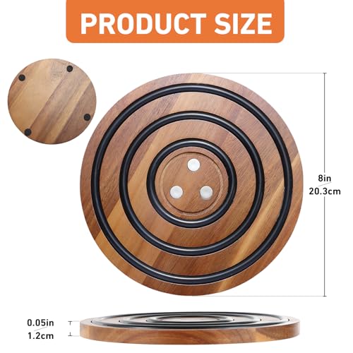 Acacia Wood Magnetic Trivets with Silicone Rings, Pot Holder for Cast Iron Dutch Oven & Skillets, Wood Trivet Stand