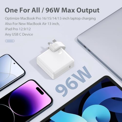 bokilino 96W USB C Charger for MacBook Pro & Air, All USB-C Laptops, iPad, 6.6ft 5A Cable
