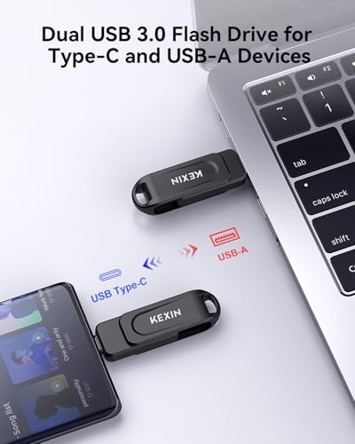 KEXIN 128GB USB C Memory Stick Swivel Flash Drive for Smartphone Tablet, Black