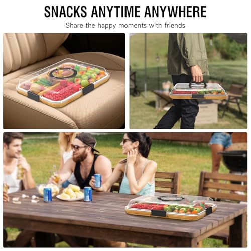 Clear Lid Charcuterie Board: Portable Cheese Board for Kitchen, Housewarming Gift for Women - 6 Compartments Black