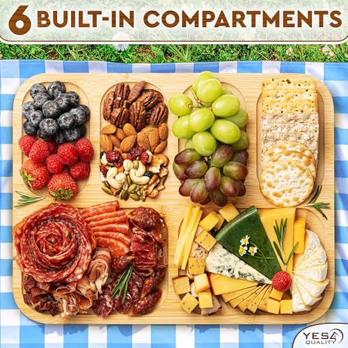 Bamboo Charcuterie Board with Lid - Portable Serving Tray for Entertaining - Wood Cutting Board for Parties & Gifts