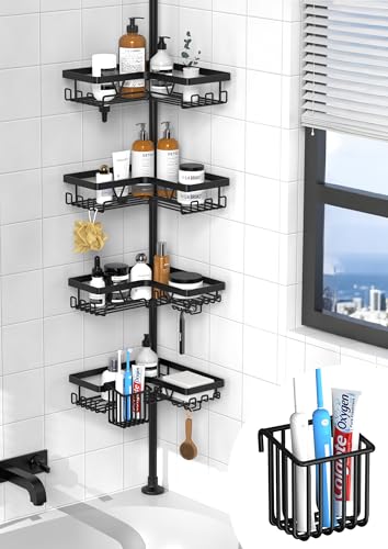 Kegii Telescopic Corner Shower Caddy Organizer with Toothbrush Holder - Rustproof Bathtub Shelf for Inside Shower, Adjustable Height