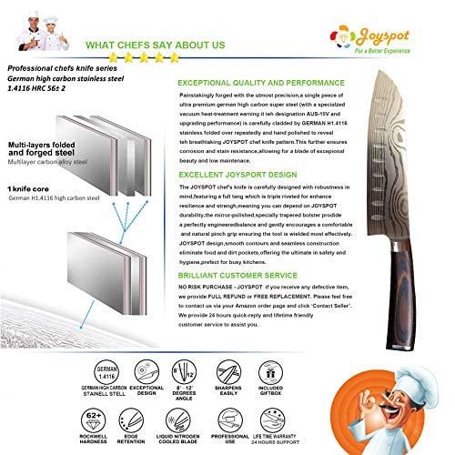 Joyspot 7 inch Santoku Knife: Ultra Sharp Japanese Chef - High Carbon Stainless Steel - Ergonomic Wood Handle