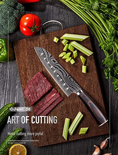 Joyspot 7 inch Santoku Knife: Ultra Sharp Japanese Chef - High Carbon Stainless Steel - Ergonomic Wood Handle