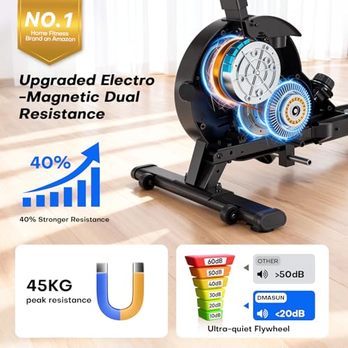 DMASUN Magnetic Rowing Machine - 350 LB Capacity, Foldable Rower with App, 16/32 Resistance Levels