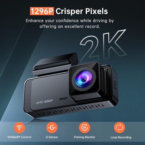 V300 WiFi Dash Cam for Cars, 1296P Front Camera, Night Vision