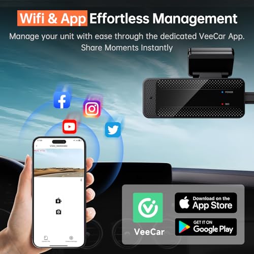 V300 WiFi Dash Cam for Cars, 1296P Front Camera, Night Vision