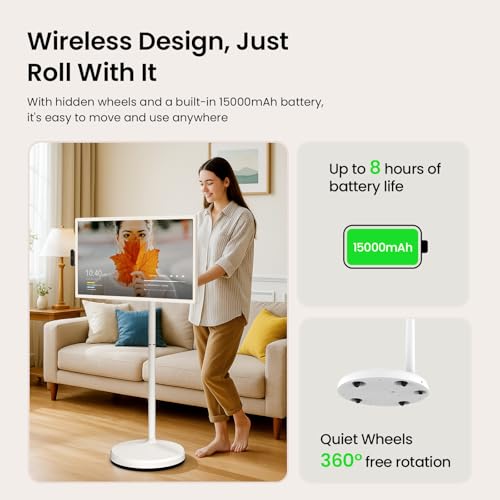 ApoloSign 32 inch Smart Portable TV: FHD, Android 14, Voice Remote, Swivel Rotation