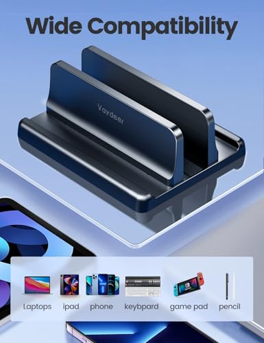VAYDEER Vertical Laptop Stand: Adjustable Desktop Holder for MacBook Pro Air, HP, Dell, Surface, Lenovo - Space-Saving Dock up to 17.3 inch