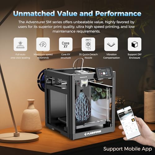 FLASHFORGE Adventurer 5M 3D Printer: Auto Leveling, High Speed Printing, Direct Extruder, All Metal Structure