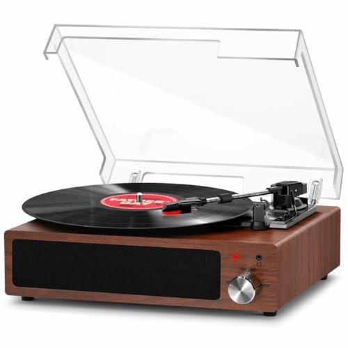 FYDEE Vintage Record Player: Belt-Drive 3-Speed Vinyl Turntable, Built-in Speakers, Headphone Jack, RCA Output