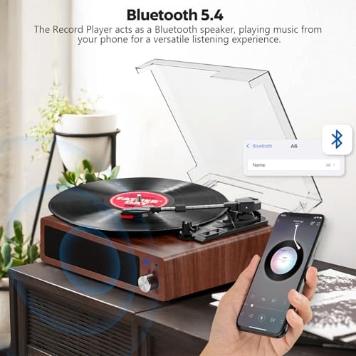 FYDEE Vintage Record Player: Belt-Drive 3-Speed Vinyl Turntable, Built-in Speakers, Headphone Jack, RCA Output