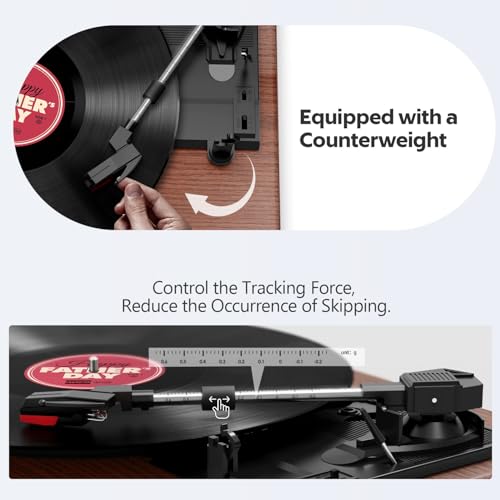FYDEE Vintage Record Player: Belt-Drive 3-Speed Vinyl Turntable, Built-in Speakers, Headphone Jack, RCA Output