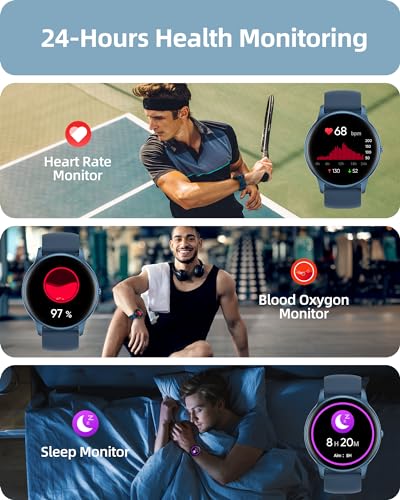Parsonver Smart Watch: Answer/Make Calls, Fitness Tracker with 100+ Sports Modes, IP68 Waterproof, Heart Rate Monitor, Blue