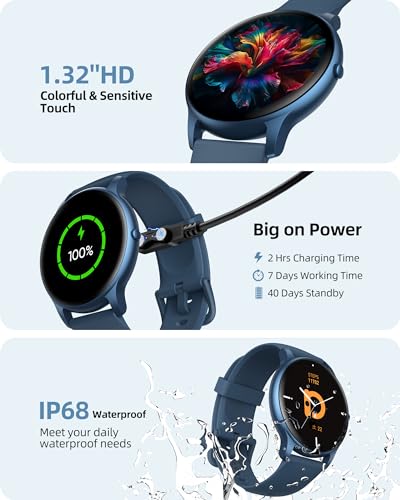 Parsonver Smart Watch: Answer/Make Calls, Fitness Tracker with 100+ Sports Modes, IP68 Waterproof, Heart Rate Monitor, Blue