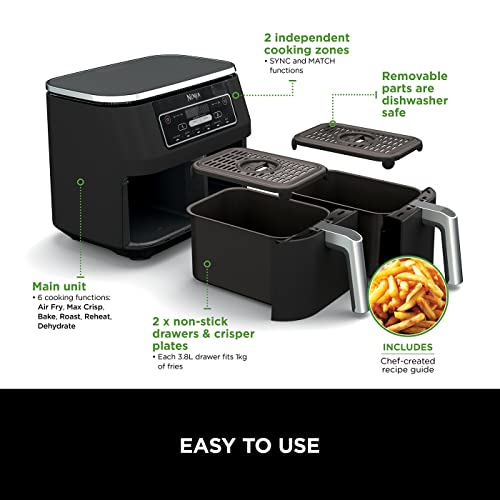 Ninja Foodi Air Fryer: Dual Zone, 6-in-1, No Oil, Max Crisp, Black