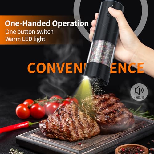 Lidaop Electric Salt Pepper Grinder Set USB Rechargeable 2Pack with LED Light - Adjustable Coarseness, Large Capacity - Kitchen, Restaurant, Outdoor