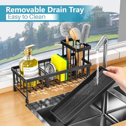 Rustproof Stainless Steel Sponge Holder for Kitchen Sink Organizers, Soap Dispenser Storage Essentials