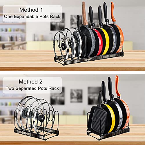 Toplife Expandable Pans Organizer Rack: 10 Adjustable Compartments, Black