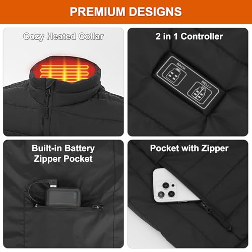 Heated Vest with 20000mah Power Bank, 3 Temp Settings - Outdoor Body Warmer for Women & Men - Motorcycle Fishing