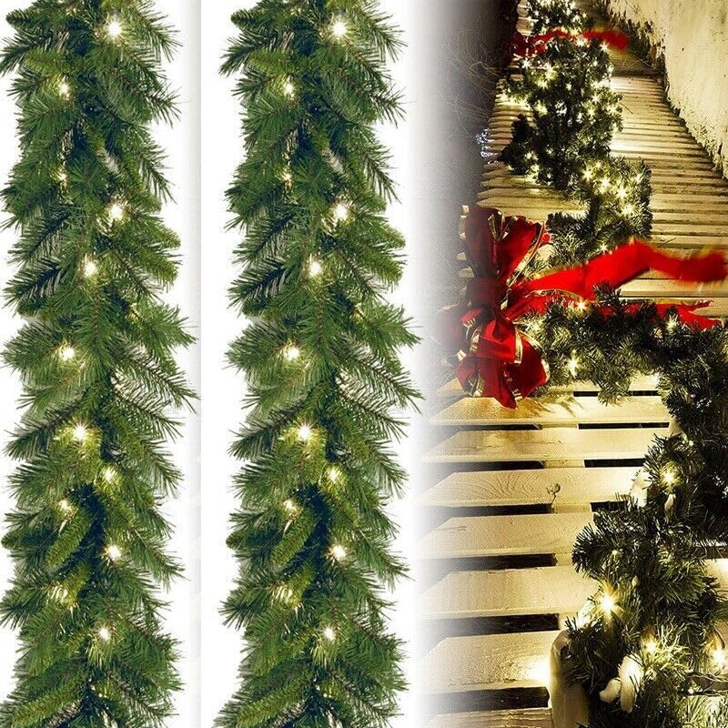 Christmas Door Garland Kit 18FT with 70 LED Lights Warm White
